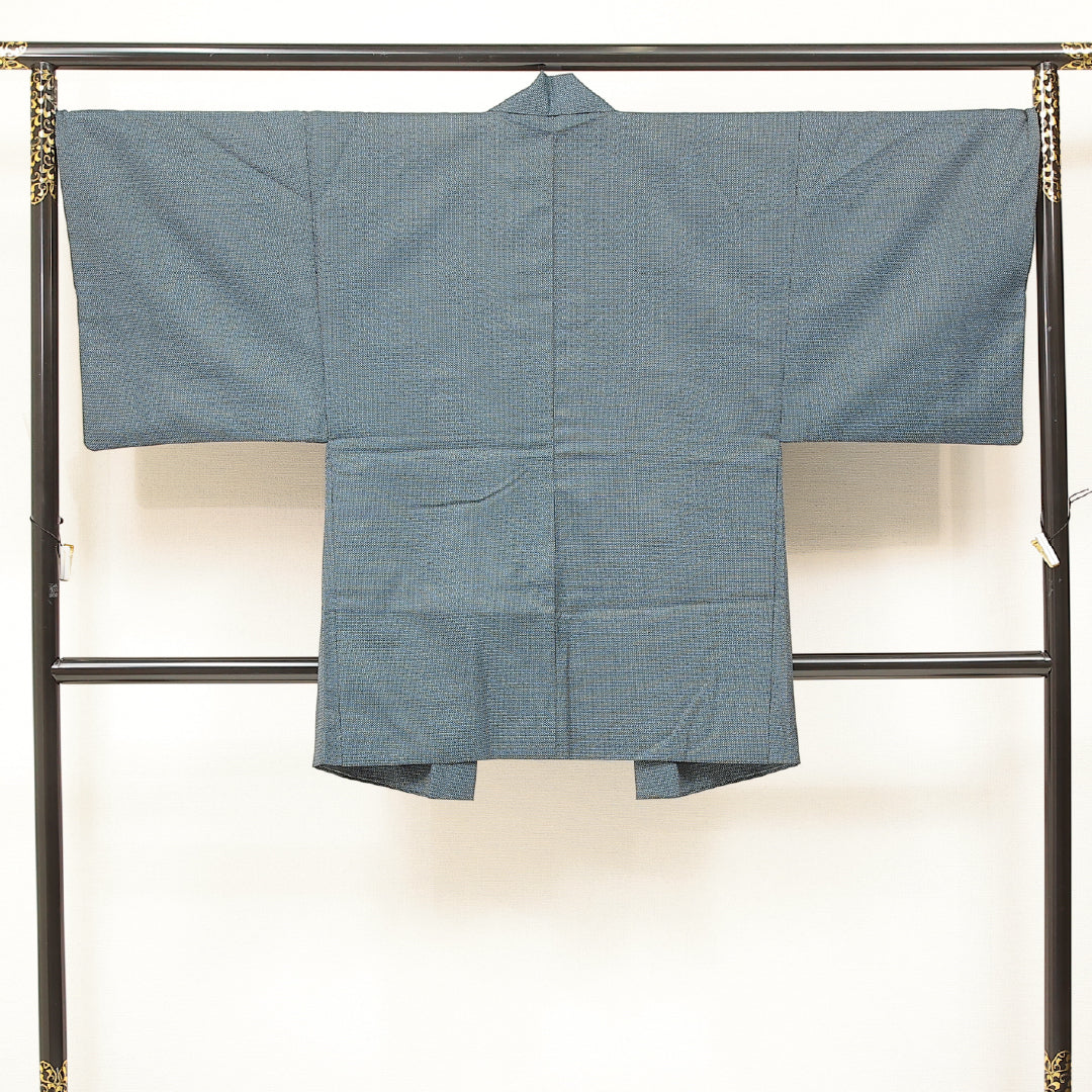 アンサンブル 洗える着物 ウールの男着物 単衣 身丈140cm 裄丈34cm ウール Aランク カジュアル 棒衿 Sサイズ 居敷当て 肩当て 十字絣 青系 RP 1224-17235