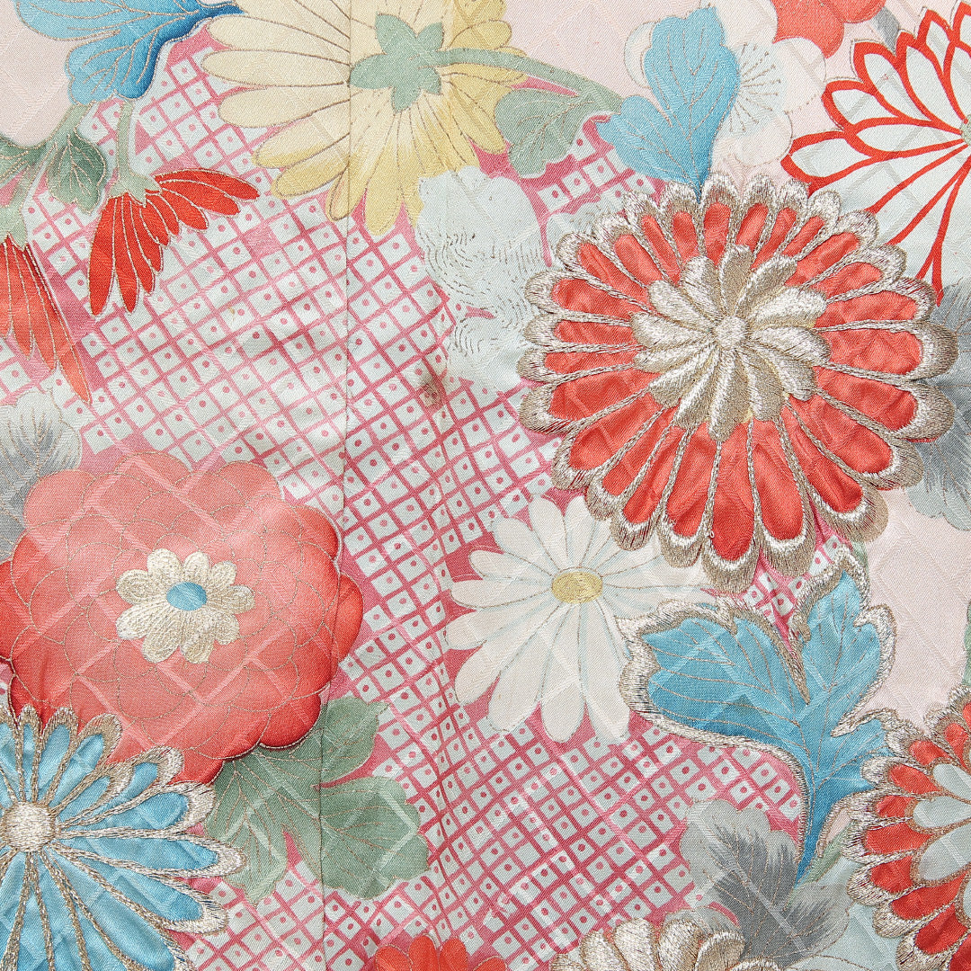 振袖 袷 身丈159cm 裄丈64cm 正絹 Cランク フォーマル 広衿 Mサイズ 金箔 刺繍 吉祥文様 水色系 RP 1215-06557
