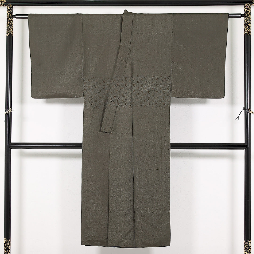 男着物 袷 身丈135cm 裄丈64cm 正絹 Cランク カジュアル 棒衿 XLサイズ 茶系 RP 1224-17462