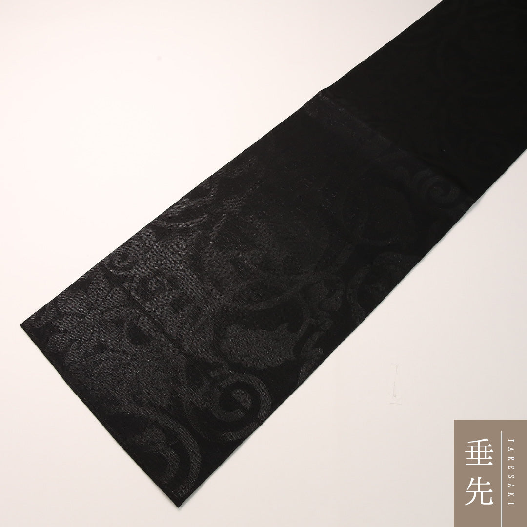夏物 弔事用 袋帯 帯丈436cm 正絹 全通 唐華 黒系 1243-02436