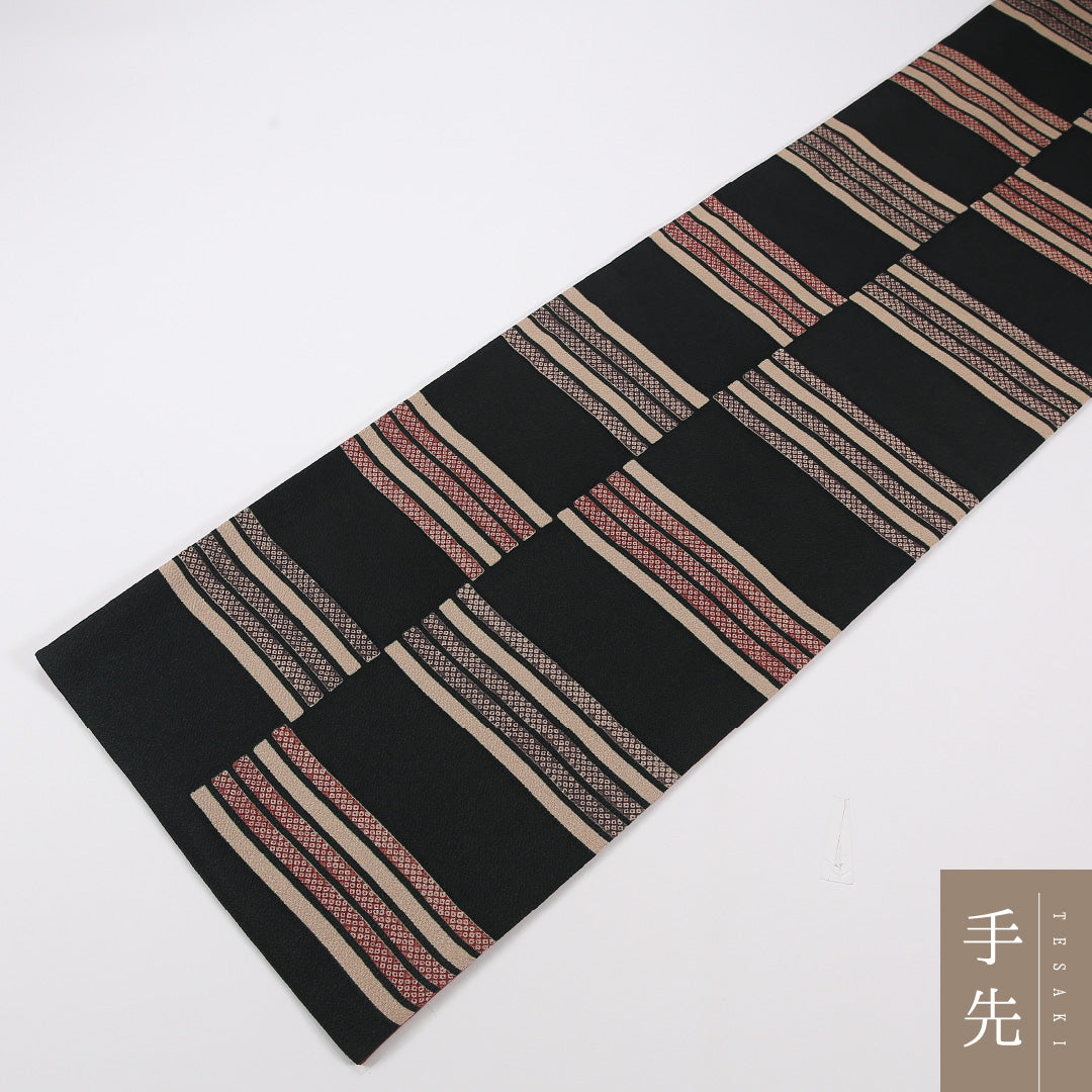 創作柄 袋帯 帯丈432cm 正絹 全通 インフォーマル 黒系 1243-02578