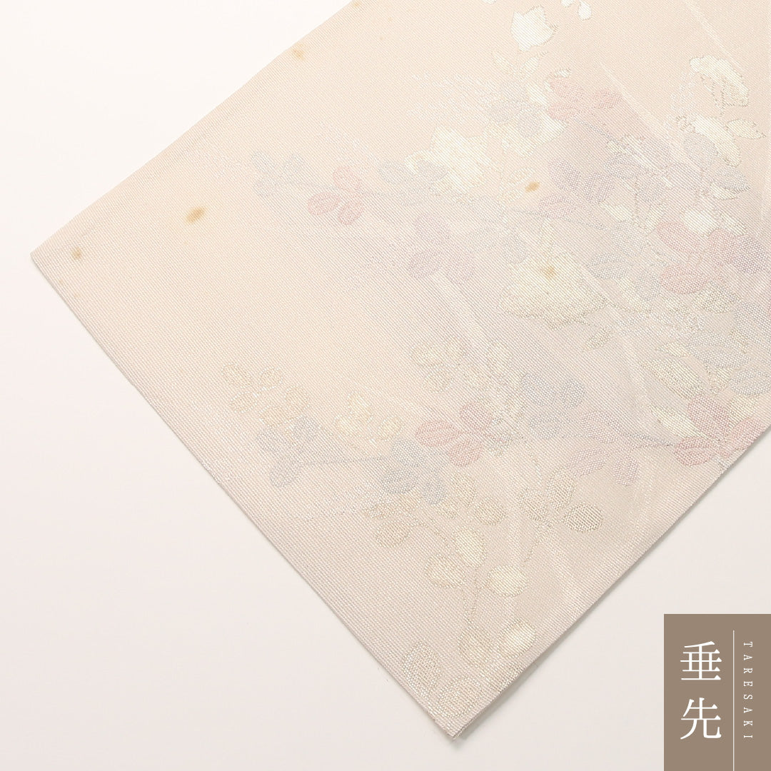 夏物 袋帯 帯丈436cm 正絹 六通 インフォーマル 藤 クリーム系 1243-02438