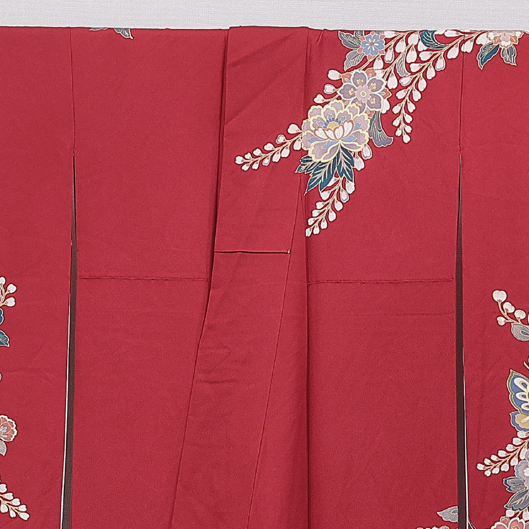 振袖 袷 身丈167cm 裄丈66cm 正絹 Sランク フォーマル 広衿 XLサイズ 蝶 牡丹 赤系 RP 1215-07009