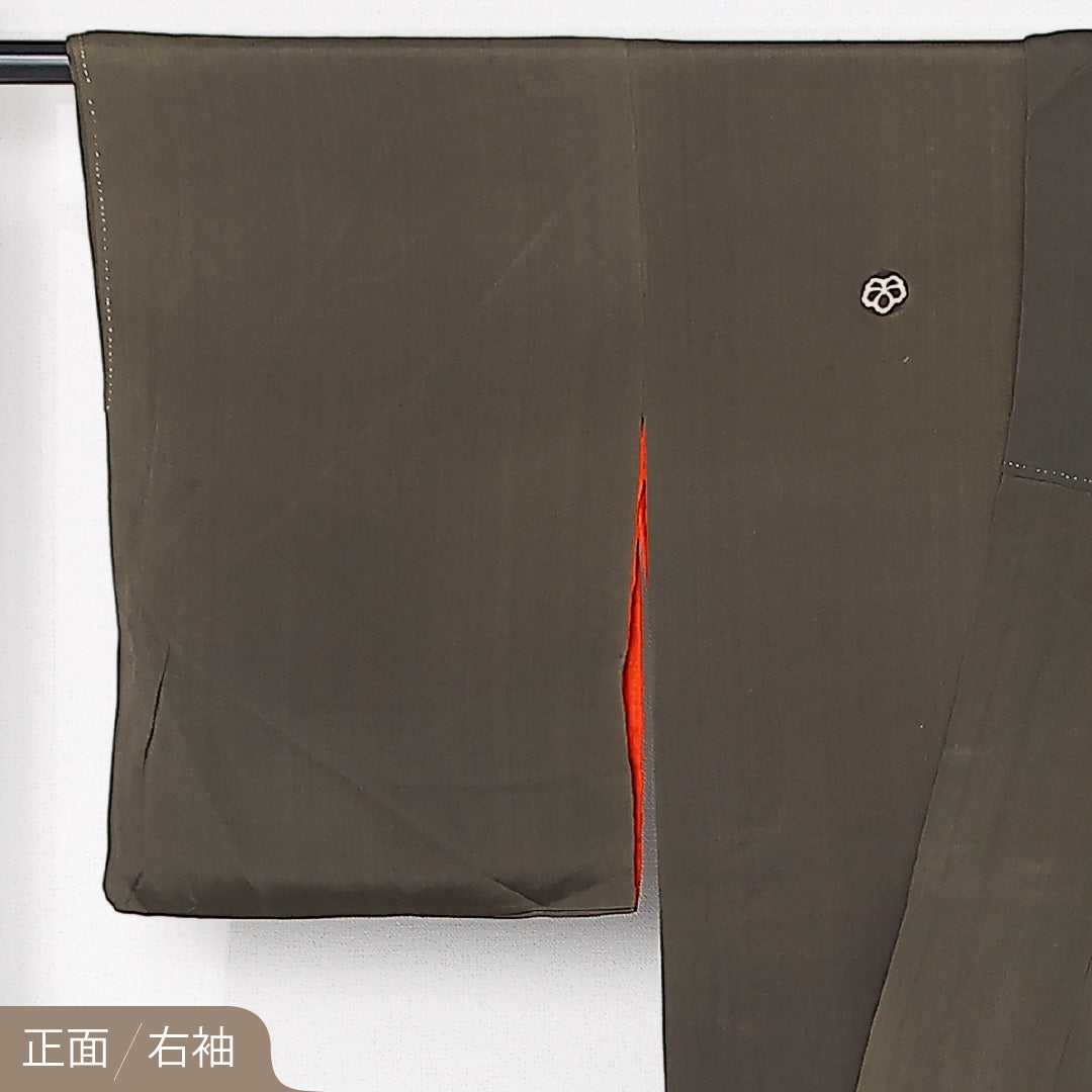 アンティーク 色留袖 袷 身丈151cm 裄丈62cm 正絹 Dランク 五つ紋 (蔦) 広衿 Sサイズ 花車 鶴 牡丹 茶系 GP 1214-06776