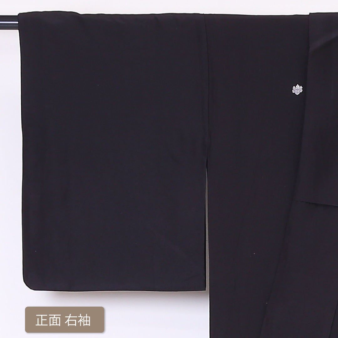 洗える着物 黒留袖 袷 身丈159cm 裄丈64cm ポリエステル Bランク 五つ紋 (五三桐) フォーマル 広衿 Mサイズ 比翼 鶴 山水 黒系 RP 1213-06464