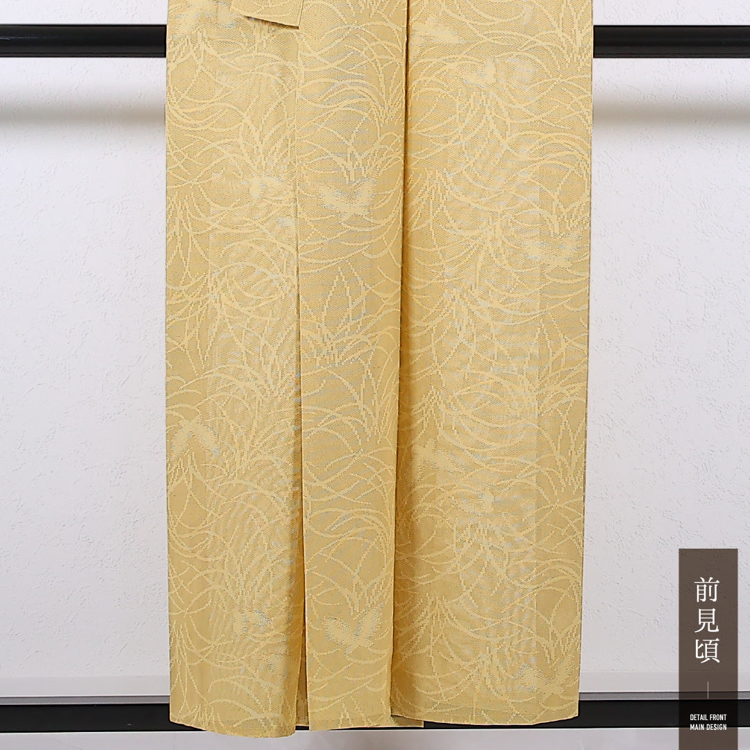 夏物 色無地 紗 身丈152cm 裄丈62cm 正絹 Sランク インフォーマル バチ衿 XSサイズ 植物柄 黄系 RP 1219-17347