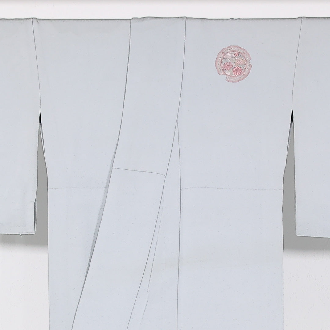 付下げ 単衣 身丈160cm 裄丈66cm 正絹 Cランク インフォーマル 広衿 Lサイズ 汕頭刺繍 居敷当て 丸文 グレー系 LP 1218-17516