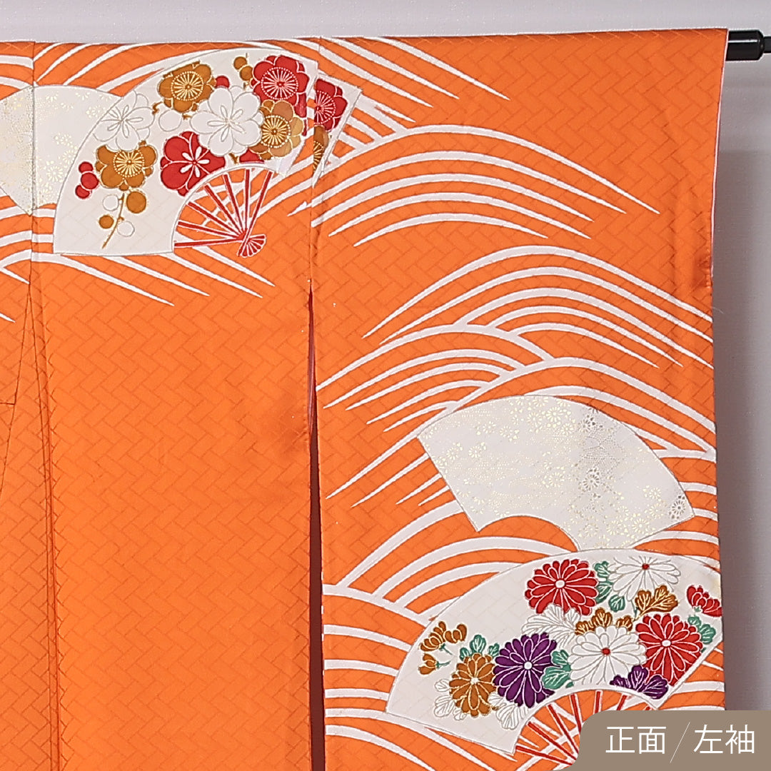 振袖 袷 身丈171cm 裄丈67cm 正絹 Aランク フォーマル 広衿 2XLサイズ 菊 朱系 RP 1215-06733