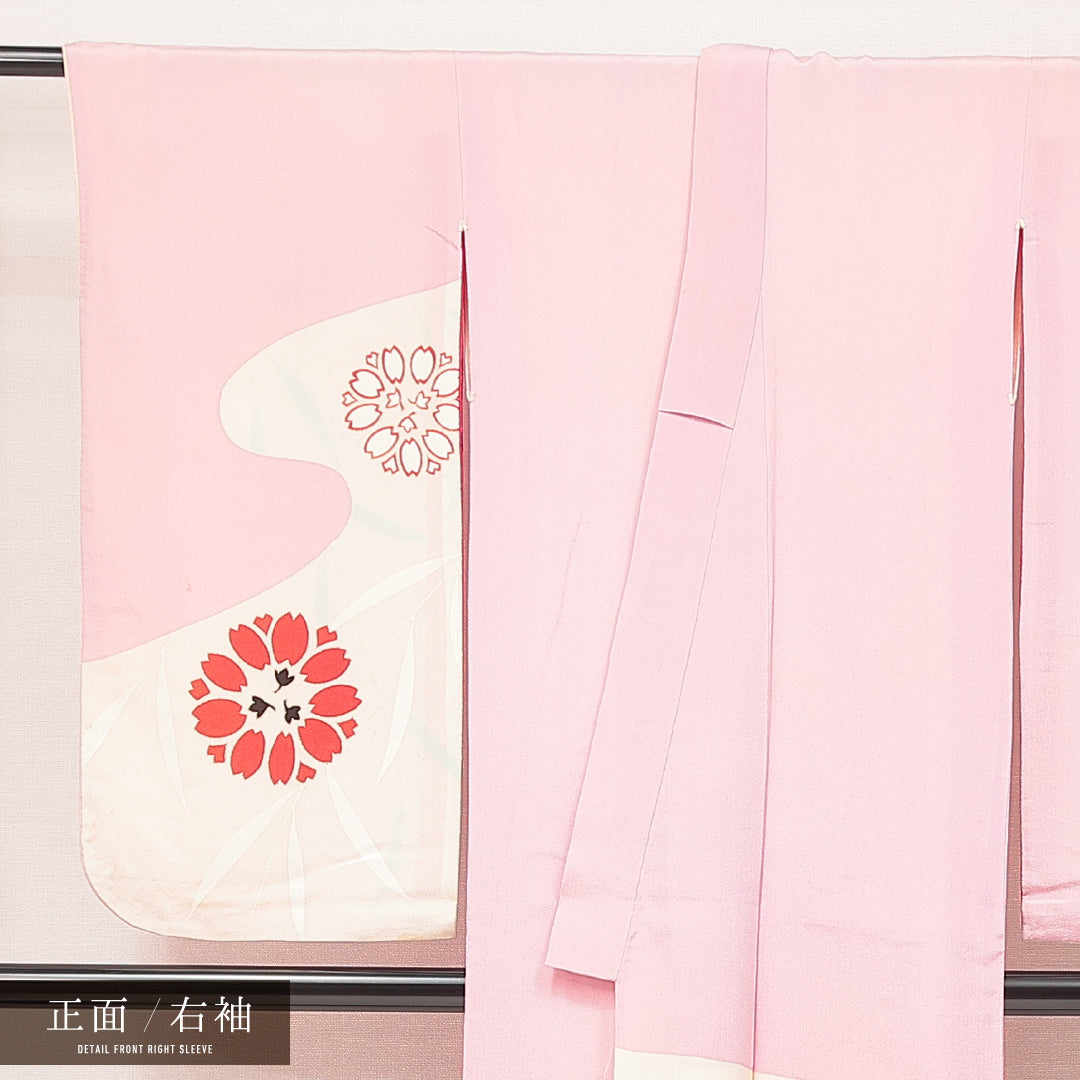 アンティーク 小振袖 袷 身丈157cm 裄丈62cm 正絹 Bランク バチ衿 Mサイズ 撫子 ピンク系 RP 1216-07110