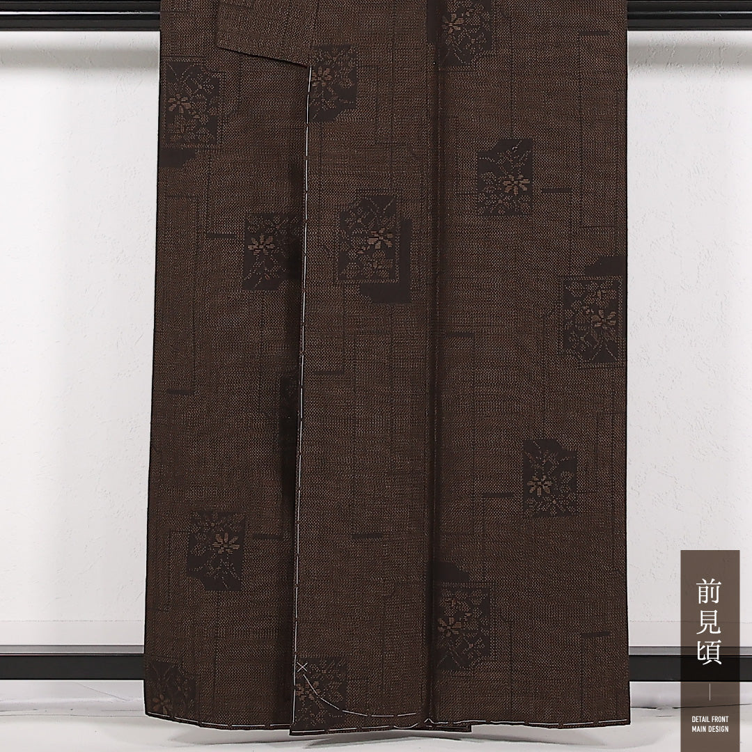 未使用品 本場結城紬 袷 身丈158cm 裄丈64cm 正絹 Sランク カジュアル 広衿 XSサイズ 証紙 しつけ糸 茶系 SR 1223-17495