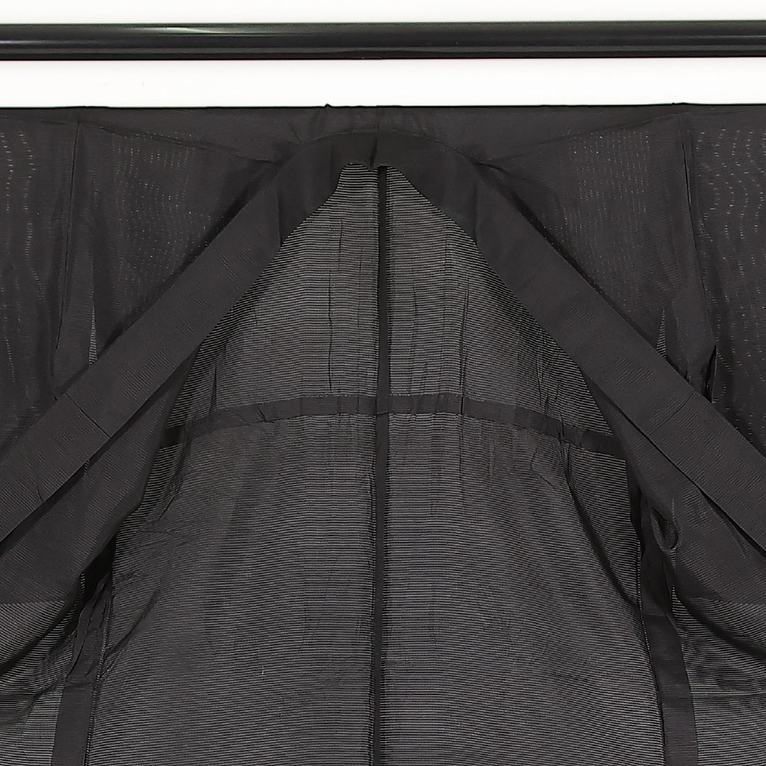 夏物 黒紋付 絽 身丈158cm 裄丈62cm 正絹 Aランク 五つ紋 (五三桐) フォーマル バチ衿 XLサイズ 居敷当て 黒系 RP 1230-17393