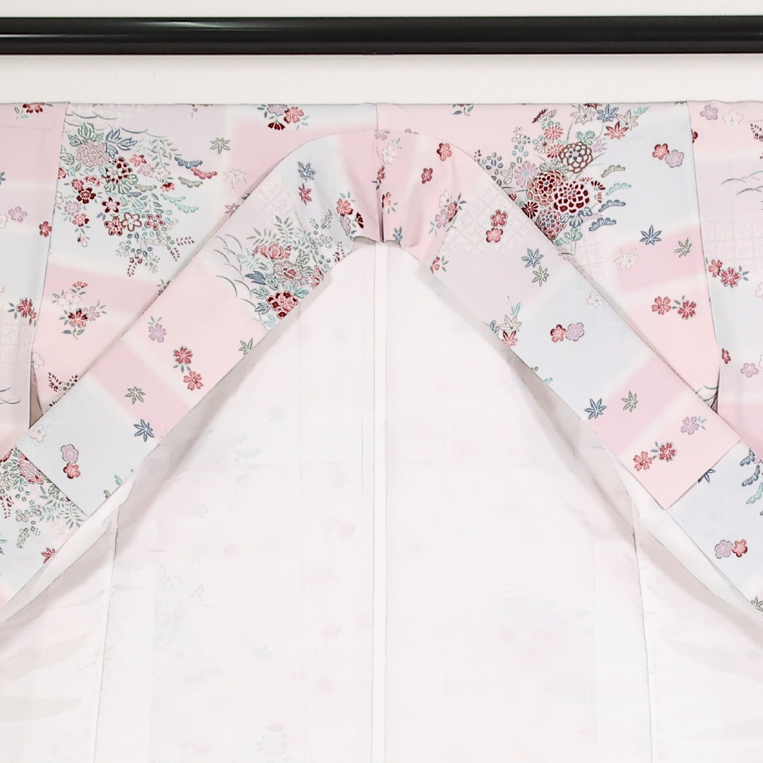 洗える着物 小紋 袷 身丈167cm 裄丈65cm ポリエステル Sランク インフォーマル 広衿 Sサイズ 菊 ピンク系 RP 1221-17550