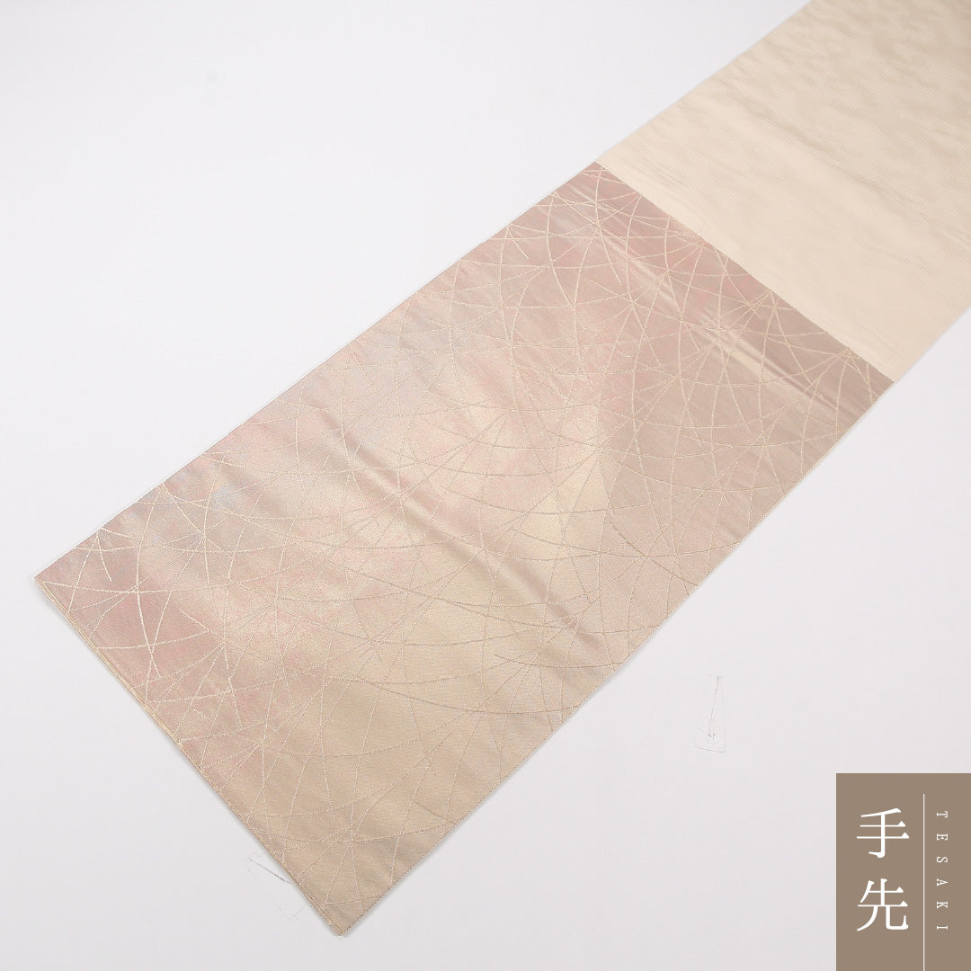 創作柄 袋帯 帯丈444cm 正絹 六通 セミフォーマル クリーム系 ピンク系 1243-02584