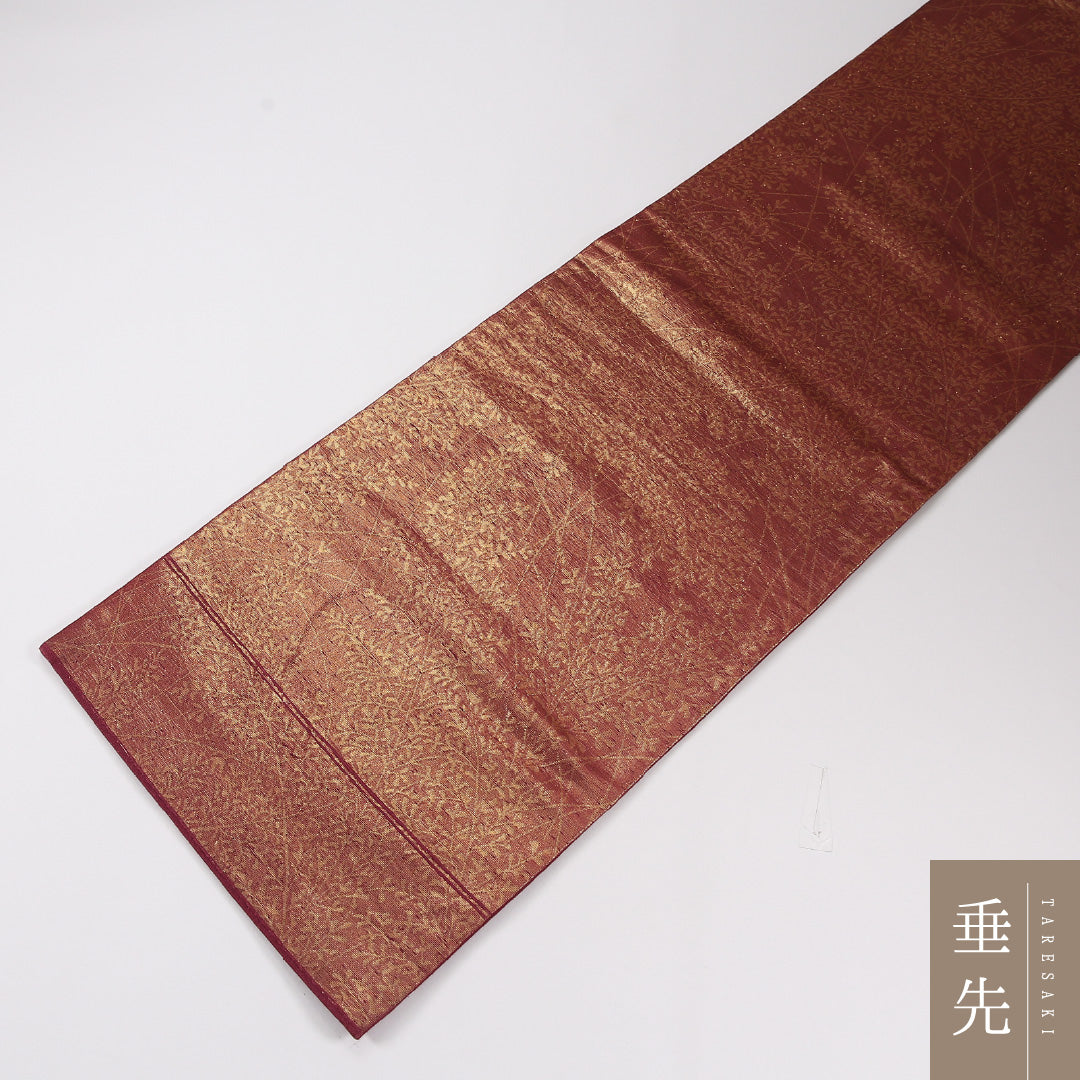 植物柄 袋帯 帯丈404cm 正絹 六通 セミフォーマル 赤系 茶系 1243-02620