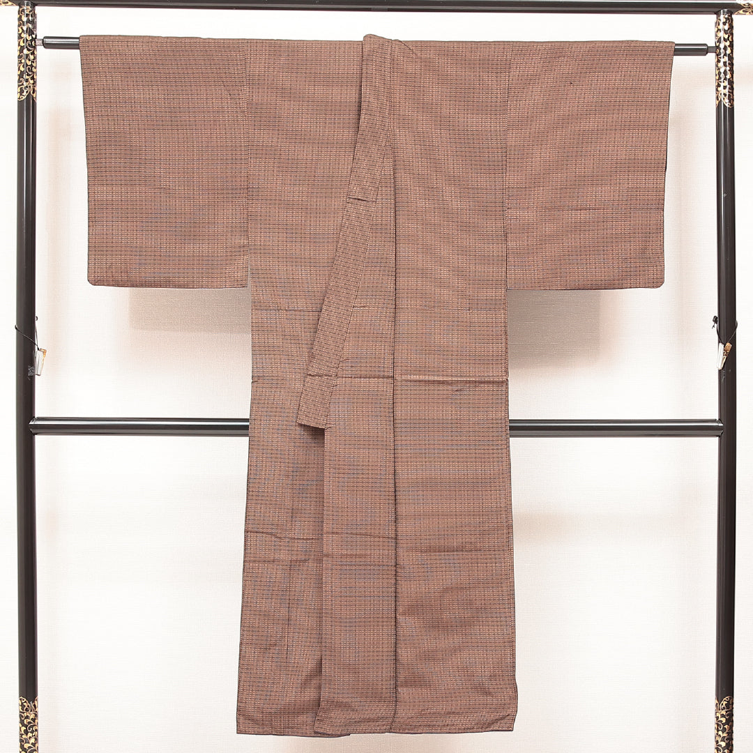 男着物 (大島紬) 袷 身丈138cm 裄丈64cm 正絹 Aランク インフォーマル 棒衿 Sサイズ 有馬 茶系 RP 1224-17190