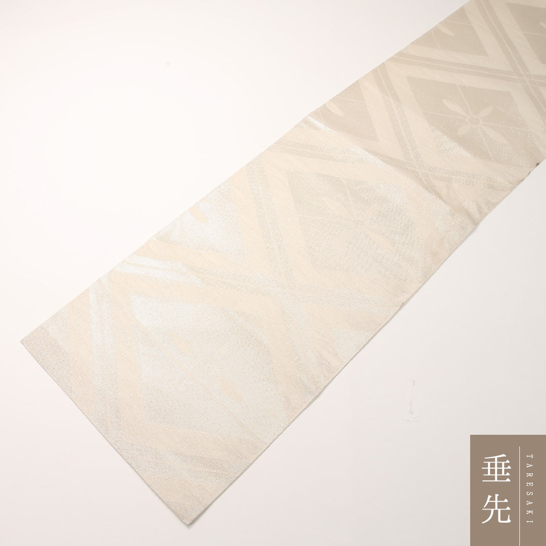 夏物 袋帯 帯丈430cm 正絹 全通 インフォーマル 菊菱 クリーム系 1243-02437
