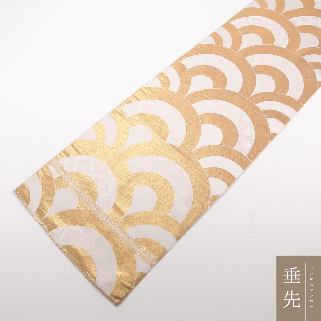 袋帯 帯丈428cm 正絹 全通 フォーマル 青海波 クリーム系 1243-02528