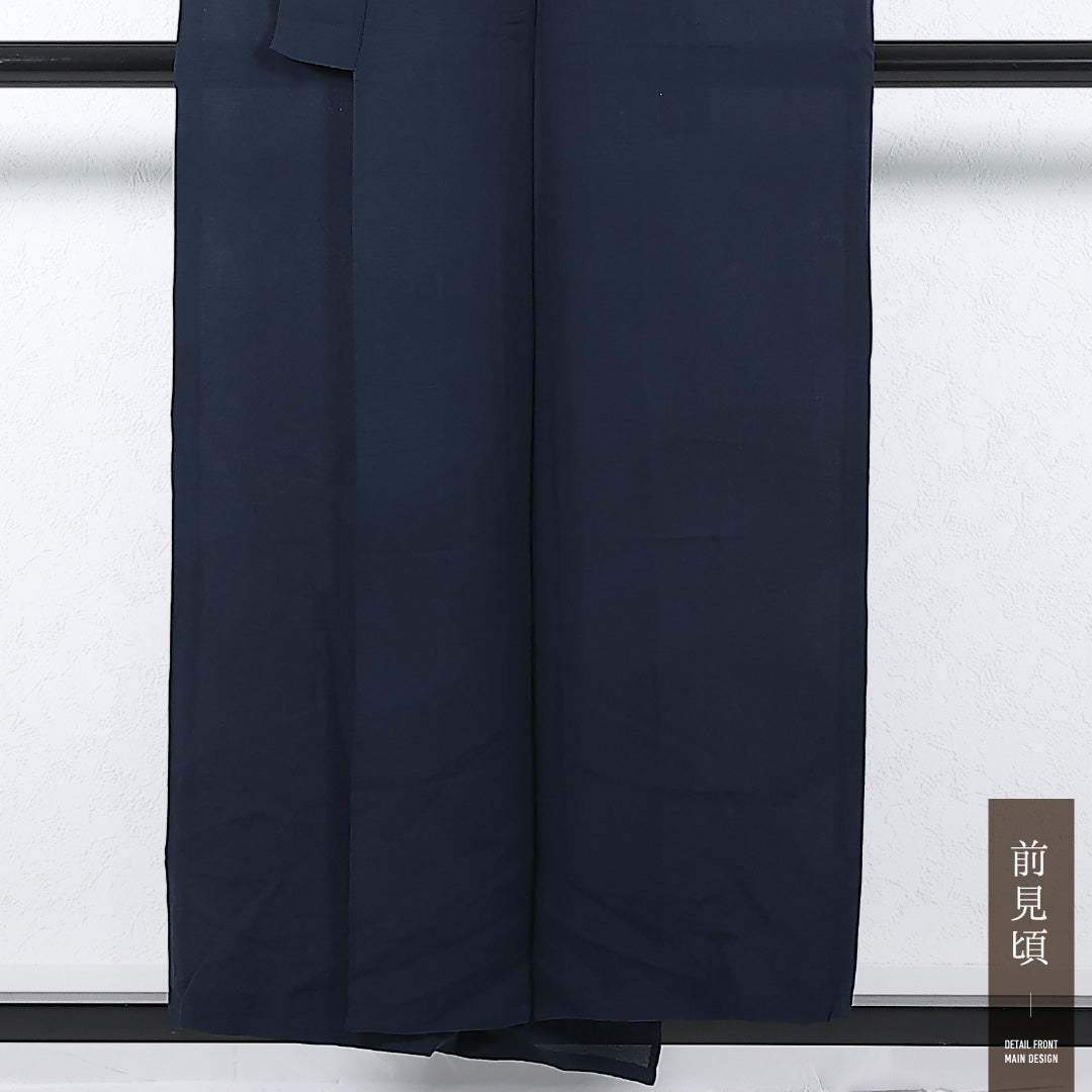 夏物 色無地 身丈152cm 裄丈64cm 正絹 Bランク 紋意匠 (麻の葉) インフォーマル バチ衿 XSサイズ 紺系 RP 1219-17372