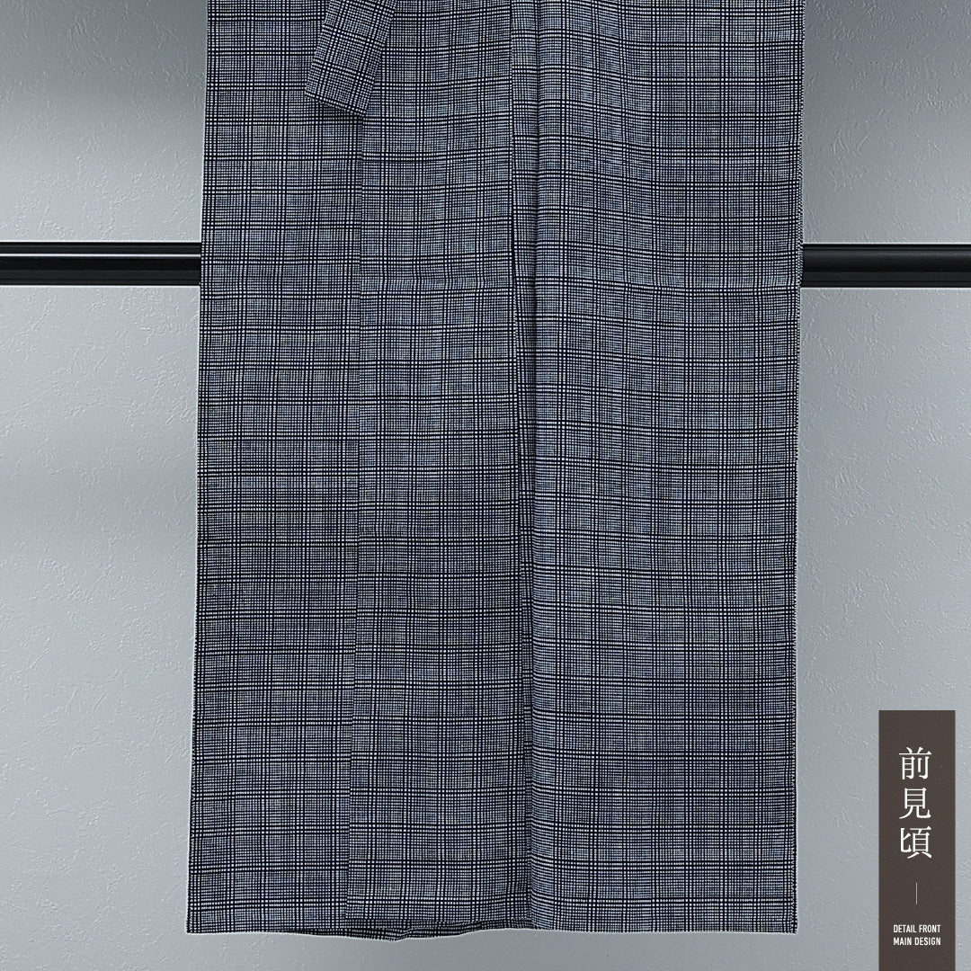 夏物 洗える着物 木綿の浴衣 男性用 身丈134cm 裄丈66cm 木綿 Bランク カジュアル 棒衿 XLサイズ 居敷当て 格子 青系 RP 1226-17257