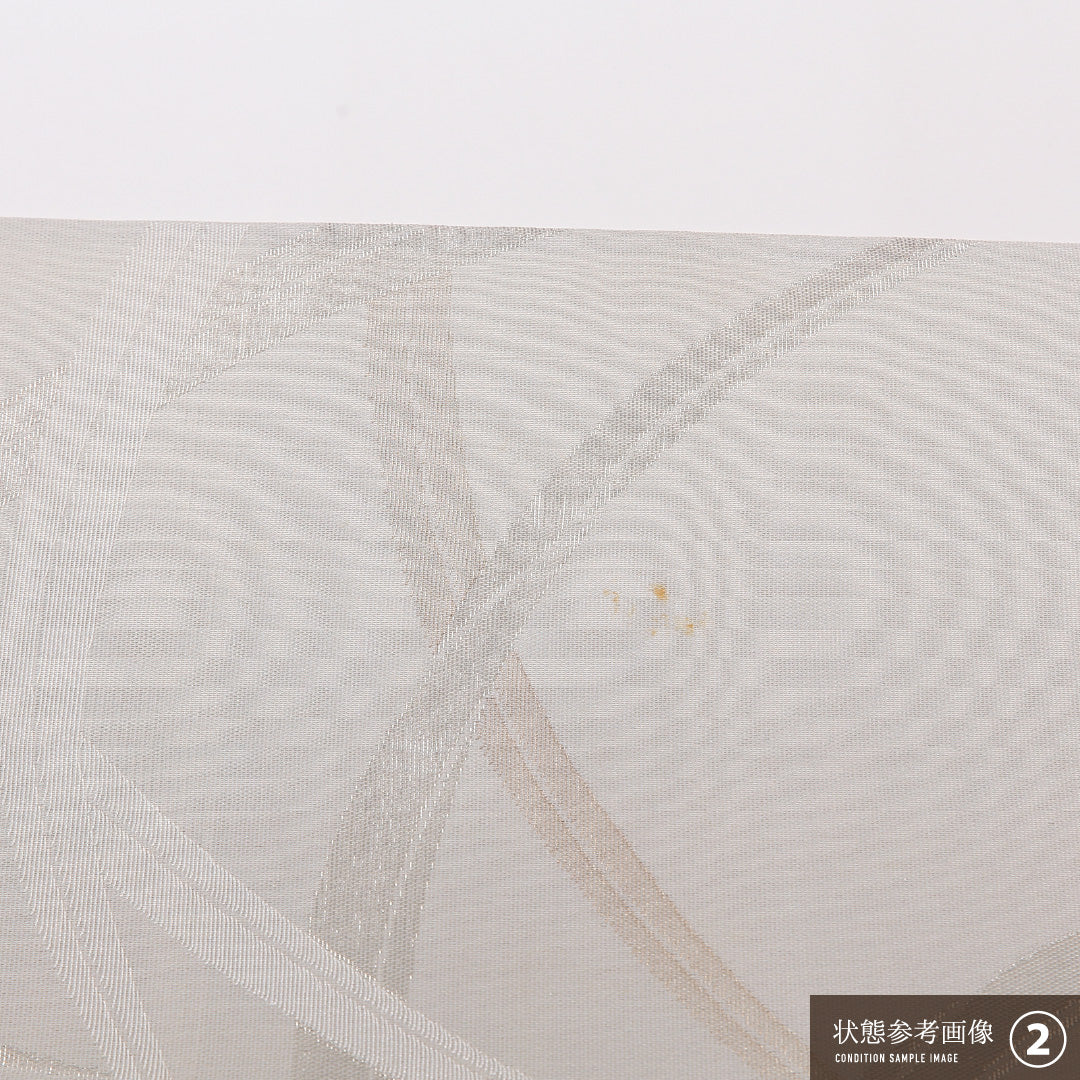 夏物 袋帯 帯丈424cm 正絹 六通 インフォーマル 綴れ織 植物柄 グレー系 1243-02499