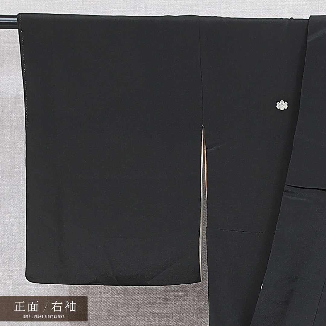 黒留袖 袷 身丈163cm 裄丈64cm 正絹 Cランク 五つ紋 (五三桐) フォーマル 広衿 Lサイズ 比翼 鴛鴦 流水 黒系 LP 1213-07098