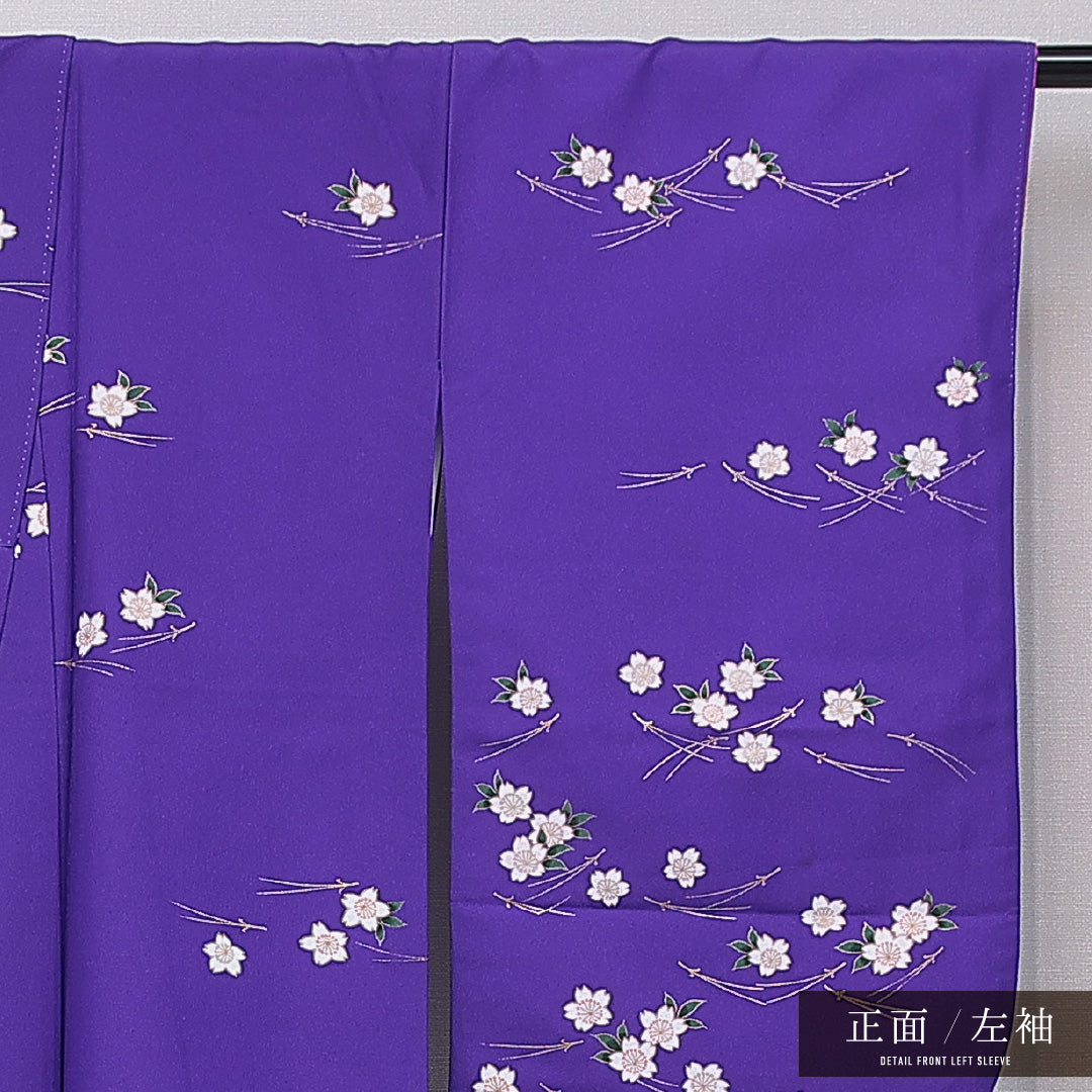 洗える着物 小振袖 袷 身丈165cm 裄丈66cm ポリエステル Cランク セミフォーマル 広衿 XLサイズ 桜 松葉 紫系 LP 1216-07075