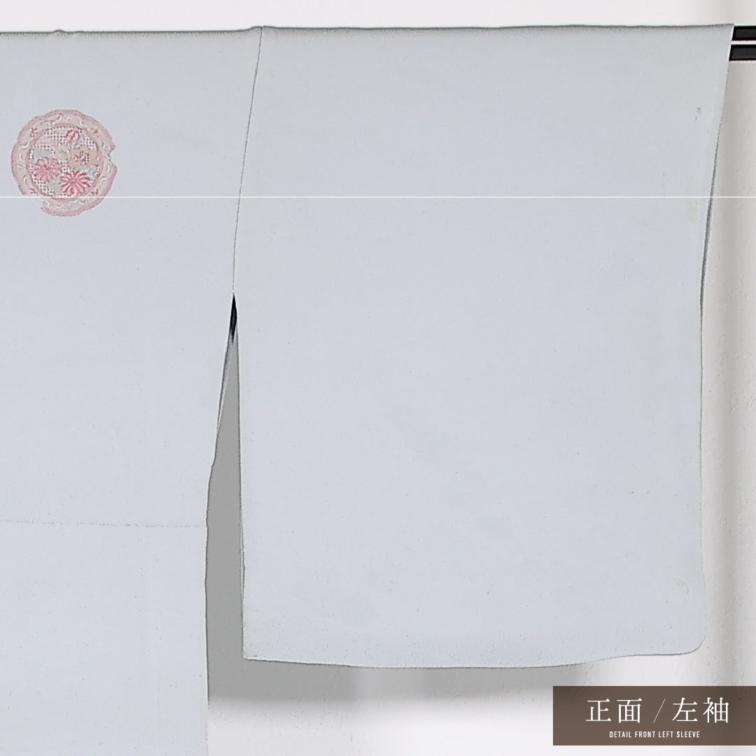 付下げ 単衣 身丈160cm 裄丈66cm 正絹 Cランク インフォーマル 広衿 Lサイズ 汕頭刺繍 居敷当て 丸文 グレー系 LP 1218-17516