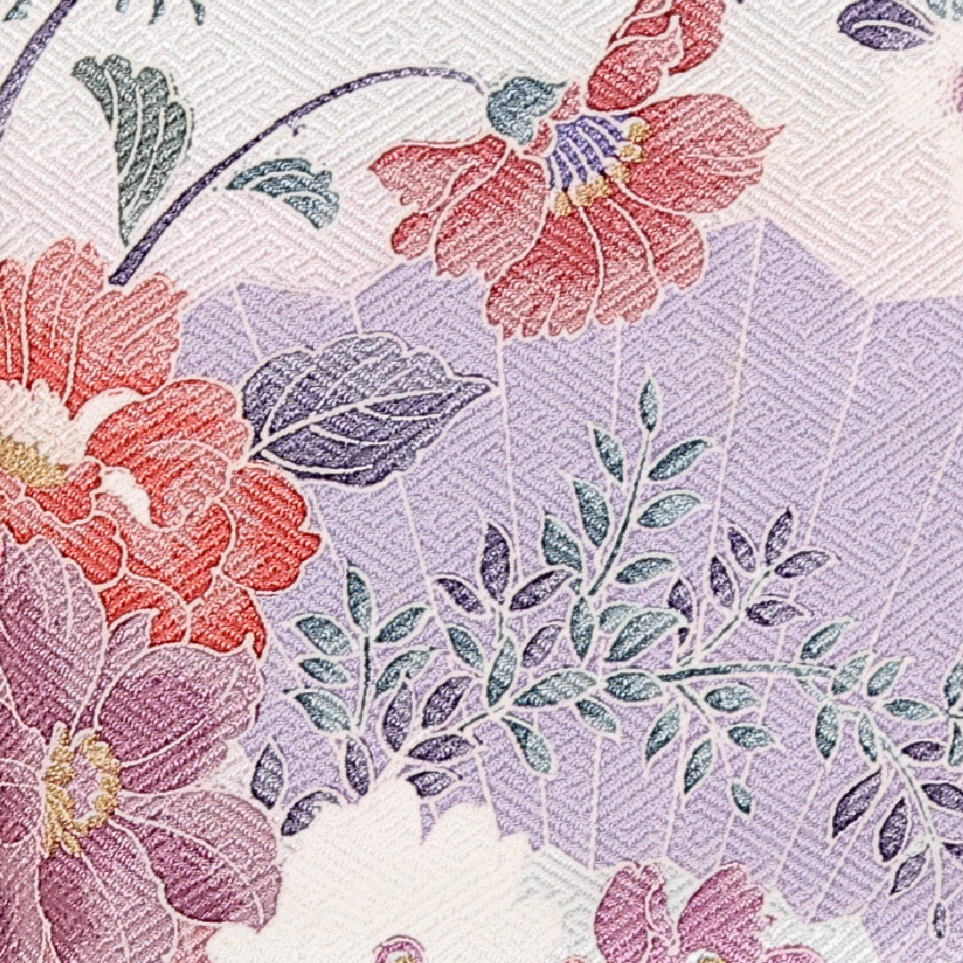 訪問着 袷 身丈161cm 裄丈65cm 正絹 Cランク セミフォーマル 広衿 Lサイズ 刺繍 花扇 グレー系 RP 1217-17519