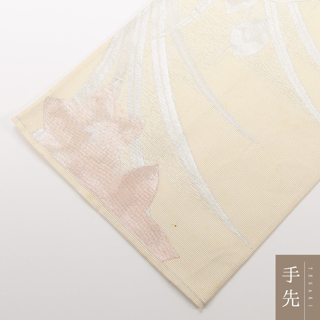 夏物 袋帯 帯丈432cm 正絹 六通 セミフォーマル 綴れ織 桔梗 クリーム系 1243-02469