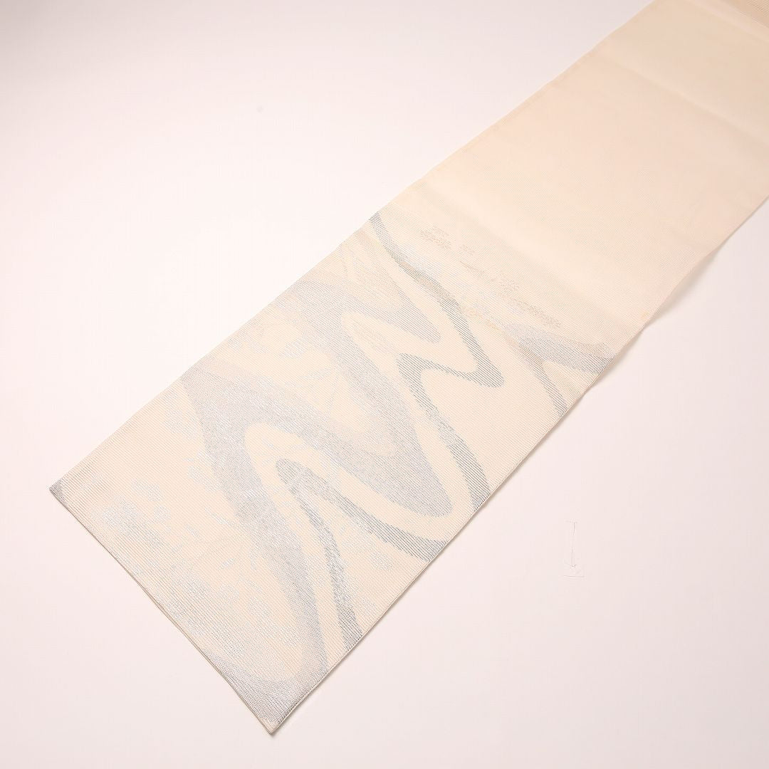 夏物 袋帯 帯丈426cm 正絹 六通 セミフォーマル 流水 クリーム系 1243-02461