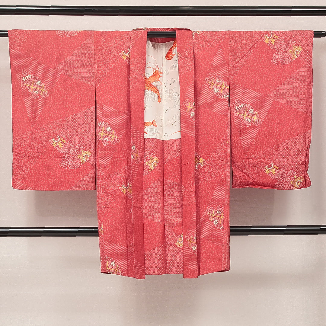 アンティーク 羽織 袷 身丈92cm 裄丈63cm 正絹 Bランク Sサイズ 花扇 ピンク系 LP 1232-17211