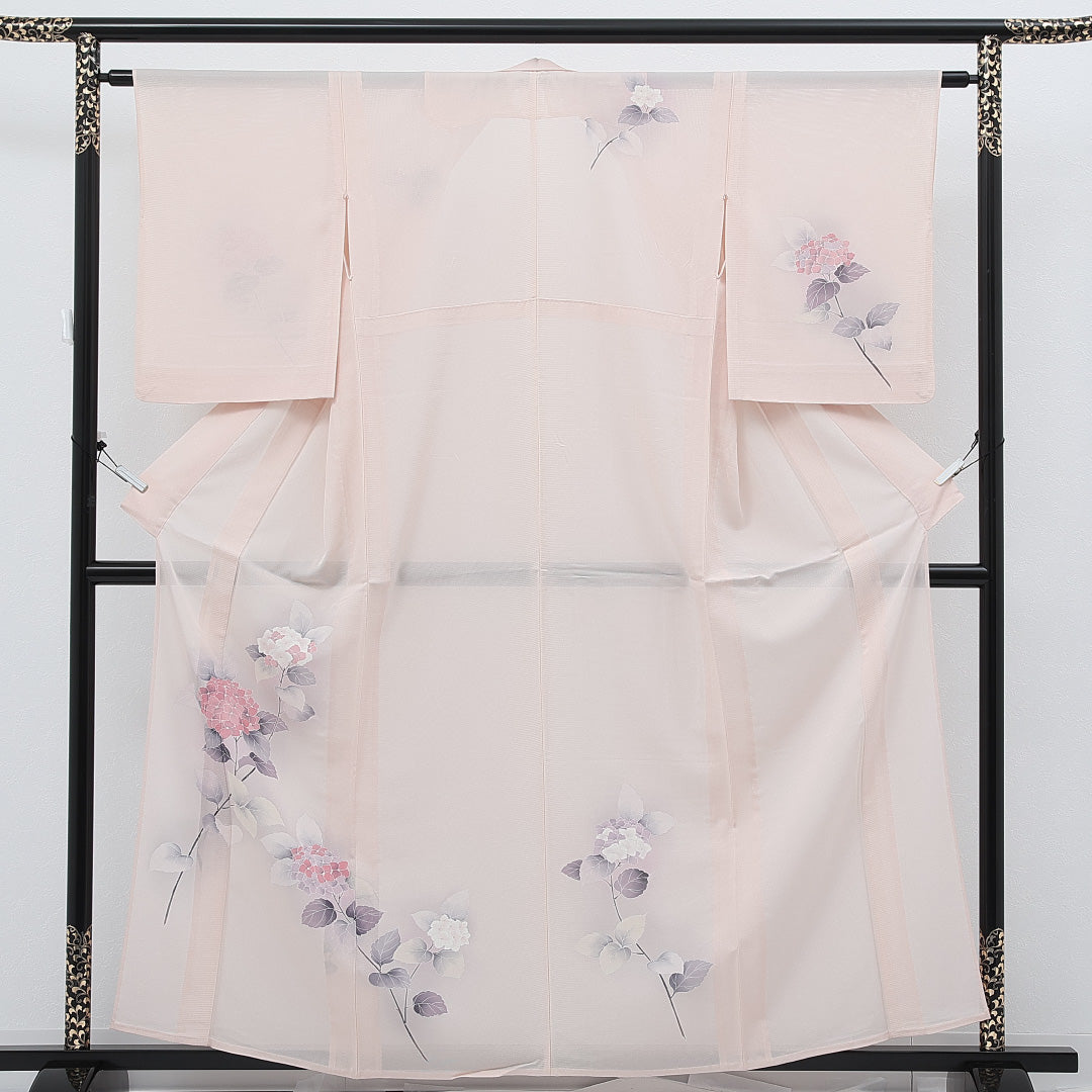 夏物 付下げ 絽 身丈157cm 裄丈62cm 正絹 Aランク インフォーマル バチ衿 XSサイズ 紫陽花 ピンク系 RP 1218-17265