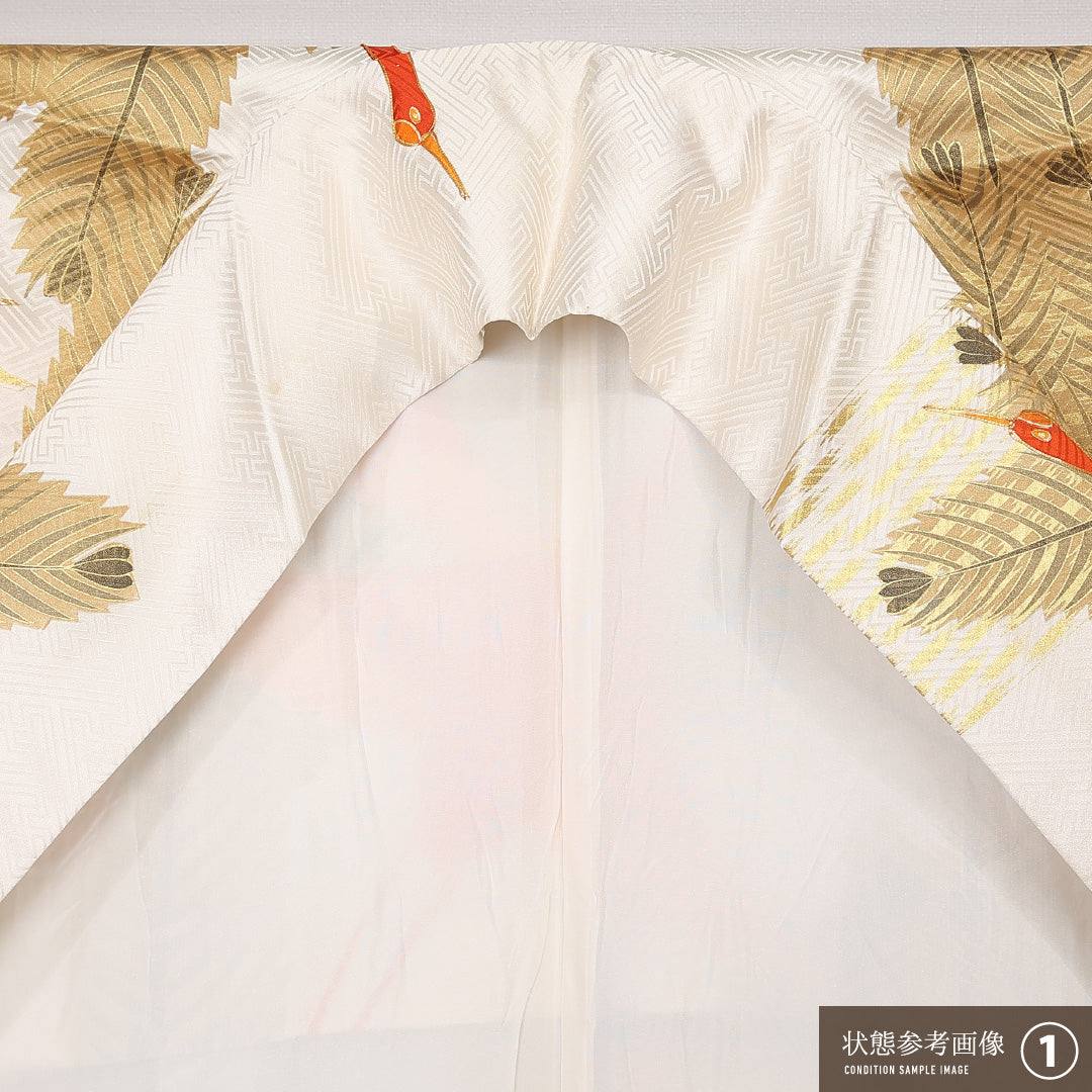振袖 袷 身丈164cm 裄丈69cm 正絹 Aランク フォーマル 広衿 Lサイズ 松鶴 若松 白系 RP 1215-06782