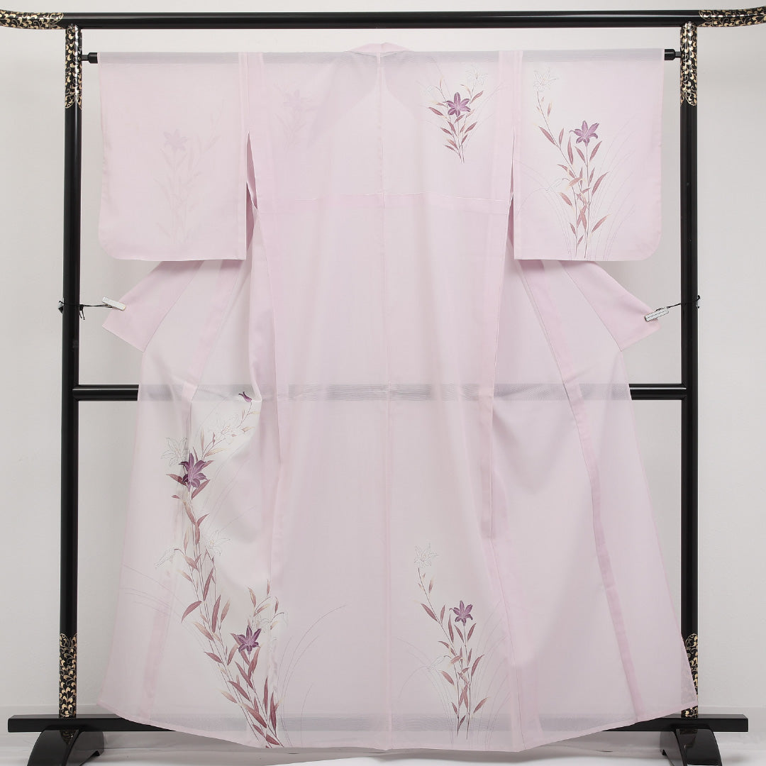 夏物 付下げ 絽 身丈160cm 裄丈64cm 正絹 Cランク インフォーマル 広衿 Lサイズ 金彩 花柄 ピンク系 RP 1218-17315