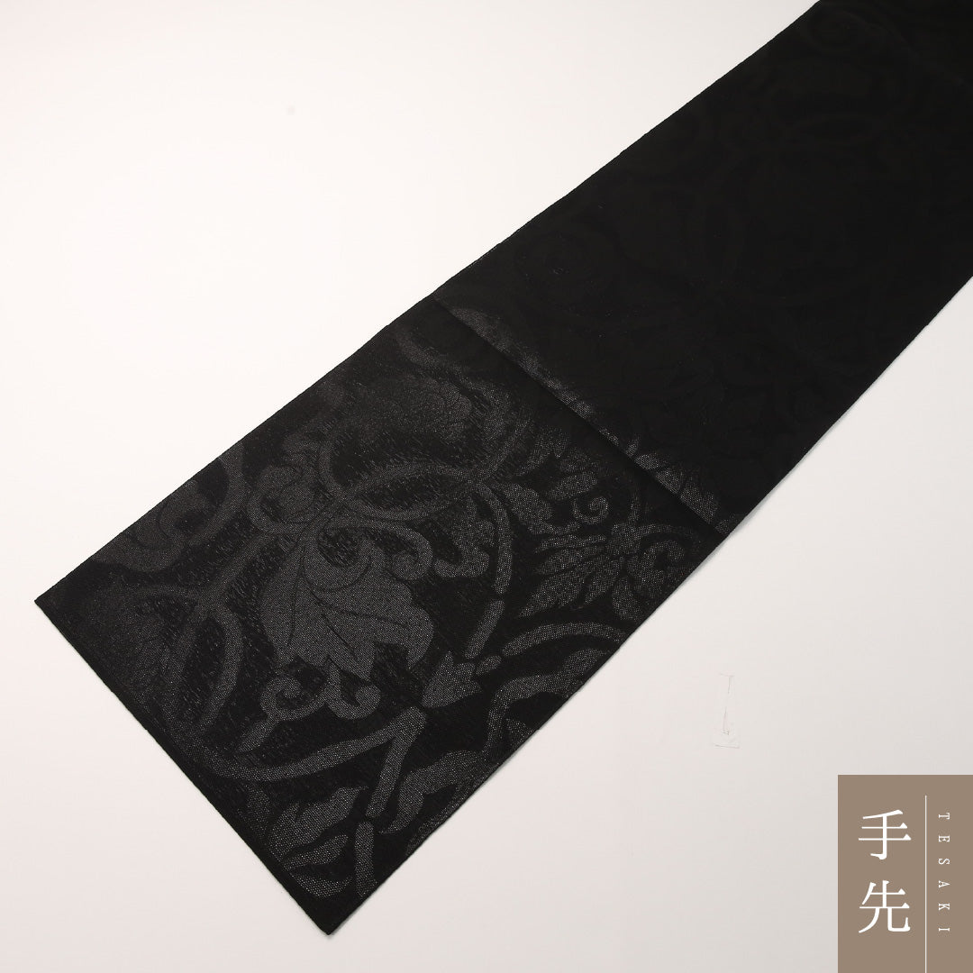 夏物 弔事用 袋帯 帯丈436cm 正絹 全通 唐華 黒系 1243-02436