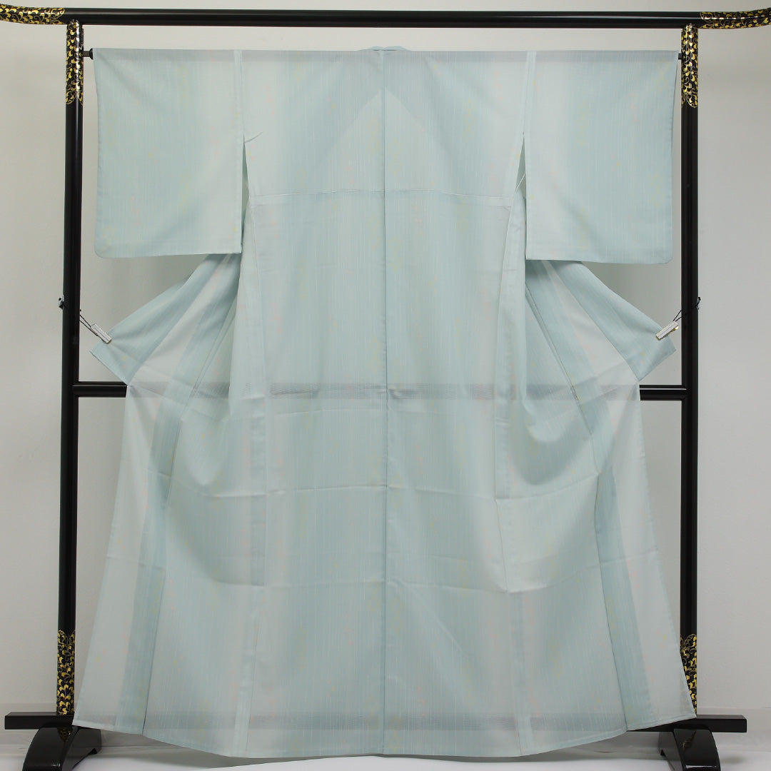 夏物 洗える着物 小紋 絽 身丈162cm 裄丈66cm ポリエステル Sランク インフォーマル 広衿 Sサイズ 創作柄 水色系 RP 1221-17331