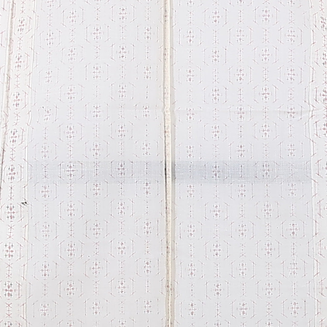 夏物 洗える着物 麻の紬 身丈153cm 裄丈62cm 麻 Cランク カジュアル バチ衿 XSサイズ 亀甲絣 クリーム系 RP 1223-17375