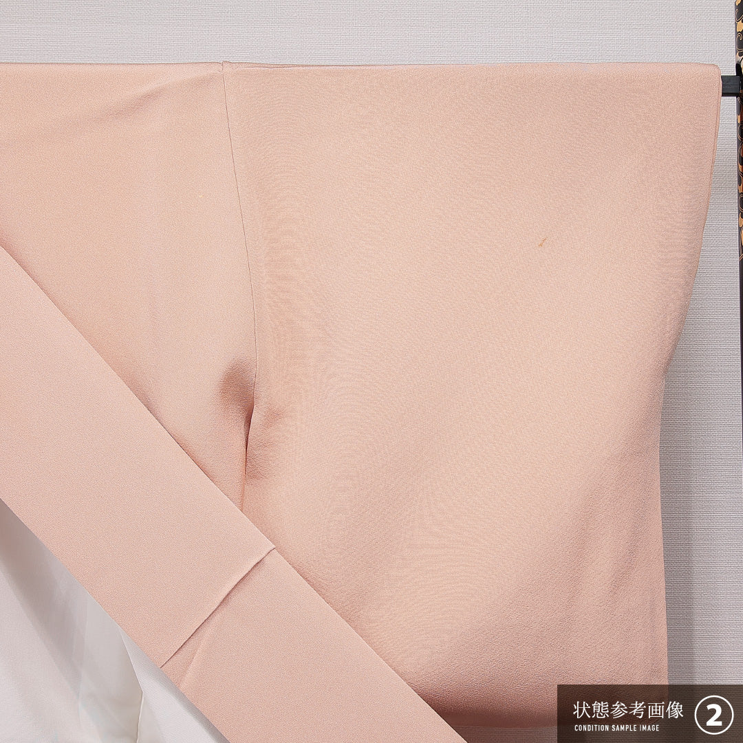 色留袖 袷 身丈155cm 裄丈60cm 正絹 Aランク 一つ紋 (蔦) セミフォーマル 広衿 Mサイズ 落款 鶴 松 ピンク系 RP 1214-07085