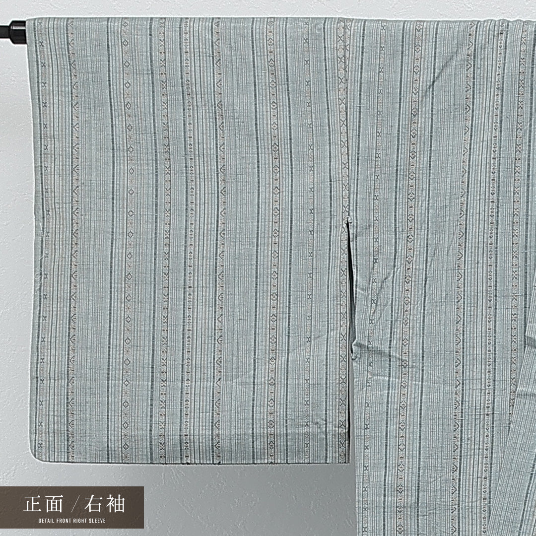 洗える着物 木綿の紬 単衣 身丈168cm 裄丈68cm 木綿 Aランク カジュアル 広衿 XSサイズ 肩当て 縞 グレー系 RP 1223-17278