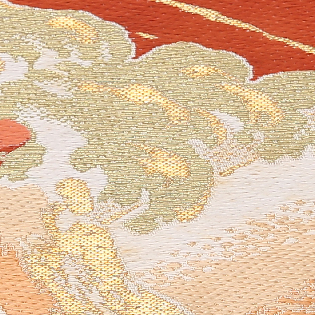 アンティーク 丸帯 帯丈402cm 正絹 全通 波頭 クリーム系 1242-02561