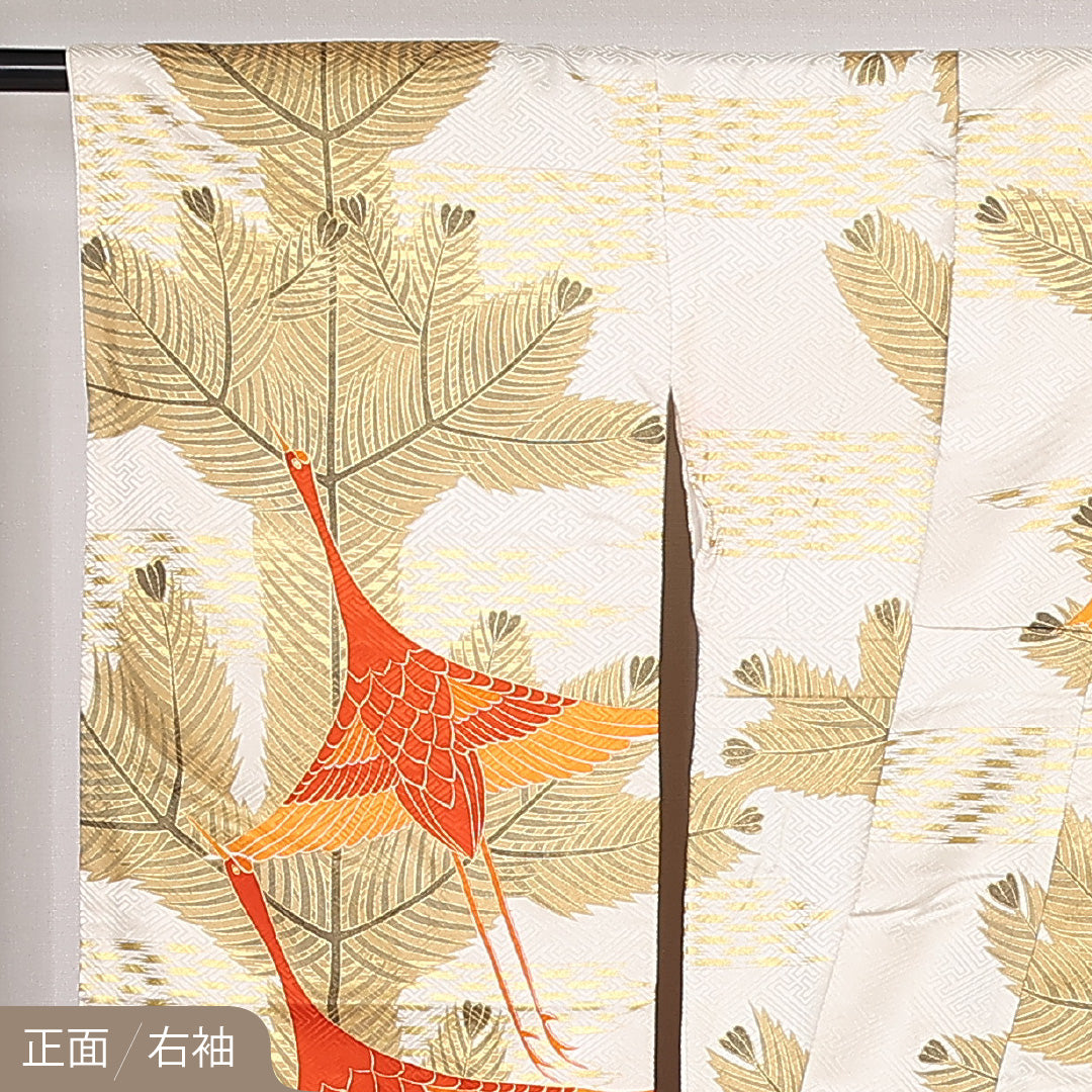 振袖 袷 身丈164cm 裄丈69cm 正絹 Aランク フォーマル 広衿 Lサイズ 松鶴 若松 白系 RP 1215-06782