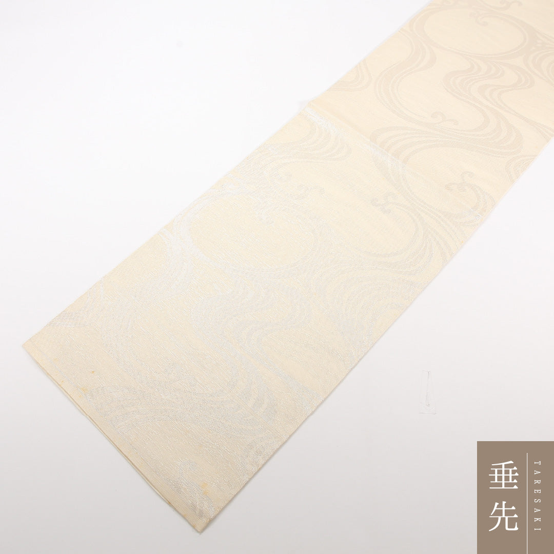 夏物 袋帯 帯丈424cm 正絹 全通 セミフォーマル 流水 クリーム系 1243-02478