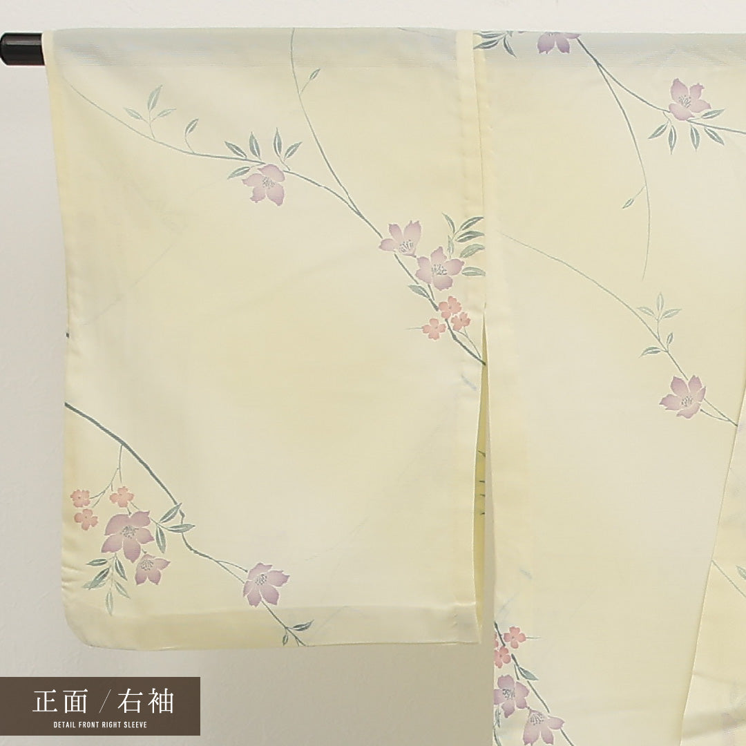 夏物 洗える着物 小紋 絽 身丈163cm 裄丈66cm ポリエステル Aランク インフォーマル 広衿 Lサイズ 花柄 クリーム系 RP 1221-17316