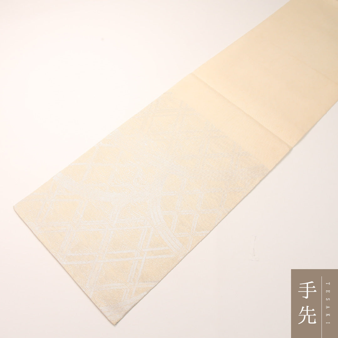 夏物 袋帯 帯丈430cm 正絹 六通 セミフォーマル 光悦垣 クリーム系 1243-02446