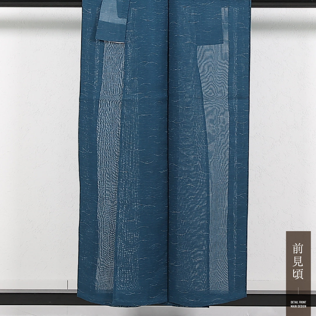 夏物 洗える着物 小紋 紗 身丈152cm 裄丈60cm ポリエステル Sランク インフォーマル バチ衿 XSサイズ 芝草 青系 RP 1221-17402