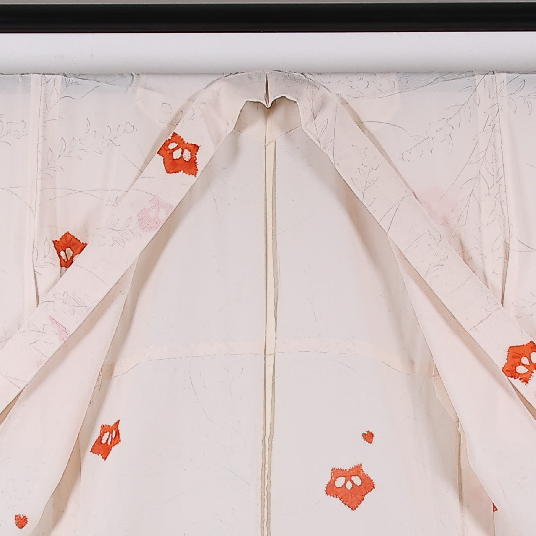 夏物 小紋 絽 身丈154cm 裄丈63cm 正絹 Sランク インフォーマル バチ衿 Sサイズ 桔梗 クリーム系 RP 1221-17355