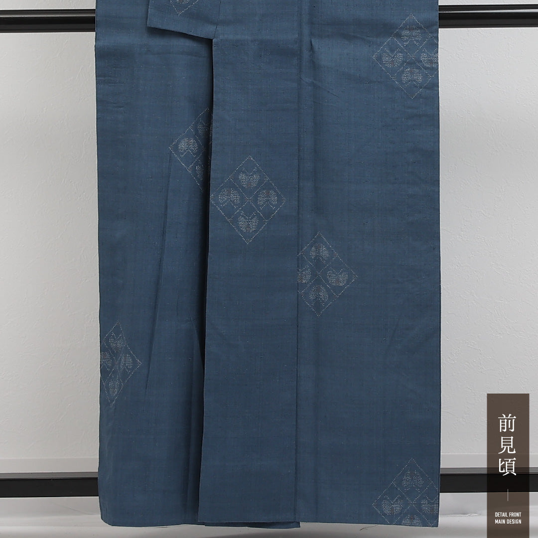 紬 単衣 身丈157cm 裄丈63cm 正絹 Aランク カジュアル 広衿 Mサイズ 蝶 青系 RP 1223-17298