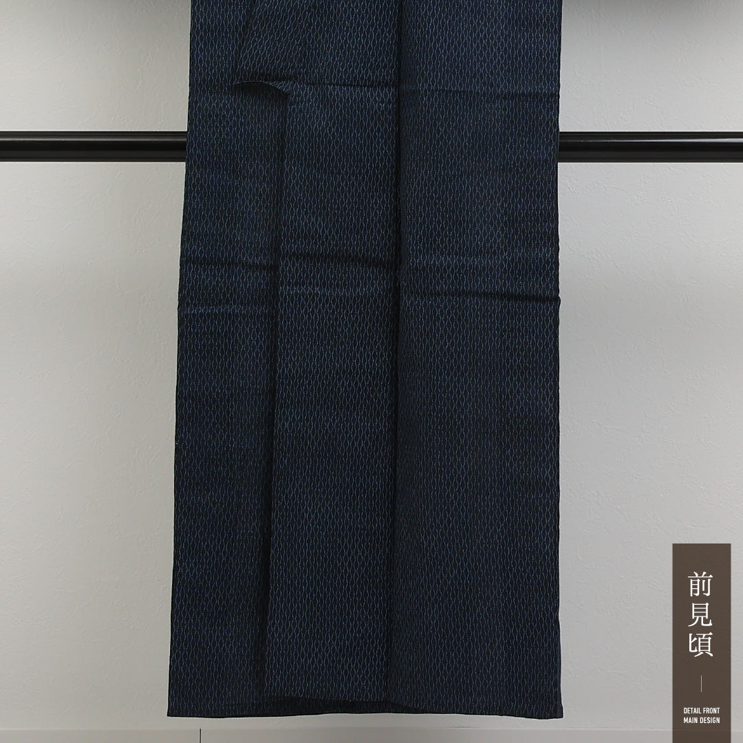 夏物 洗える着物 麻の小紋 身丈146cm 裄丈61cm 麻 Bランク インフォーマル バチ衿 Sサイズ 肩当て 立涌 紺系 RP 1221-17337