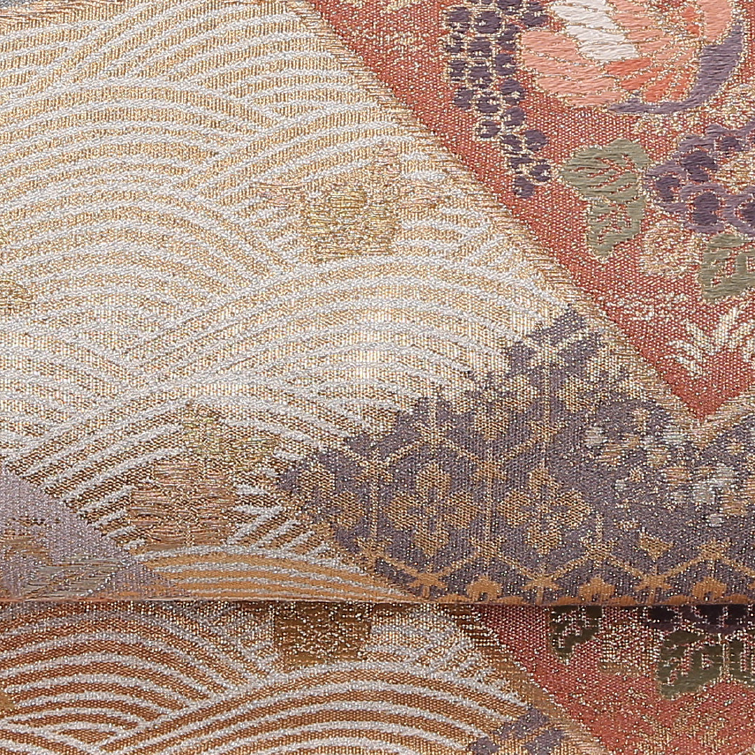 袋帯 帯丈428cm 正絹 六通 フォーマル クリーム系 銀系 1243-02585