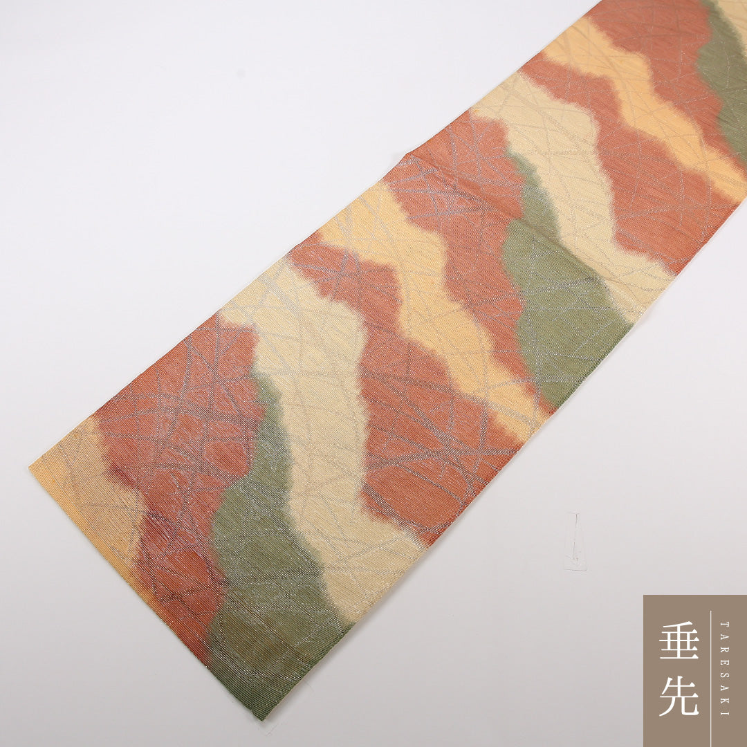 夏物 袋帯 帯丈426cm 正絹 六通 インフォーマル 創作柄 クリーム系 1243-02484